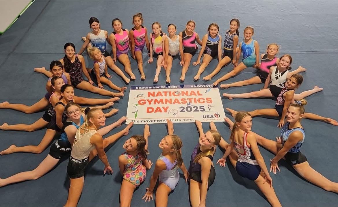 Gymnasts celebrating National Gymnastics Day 2025